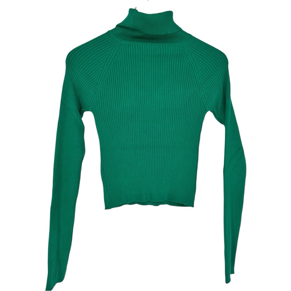Love Tree Green Ribbed Turtleneck Sweater size Large Long Sleeves Stretch - Picture 10 of 14